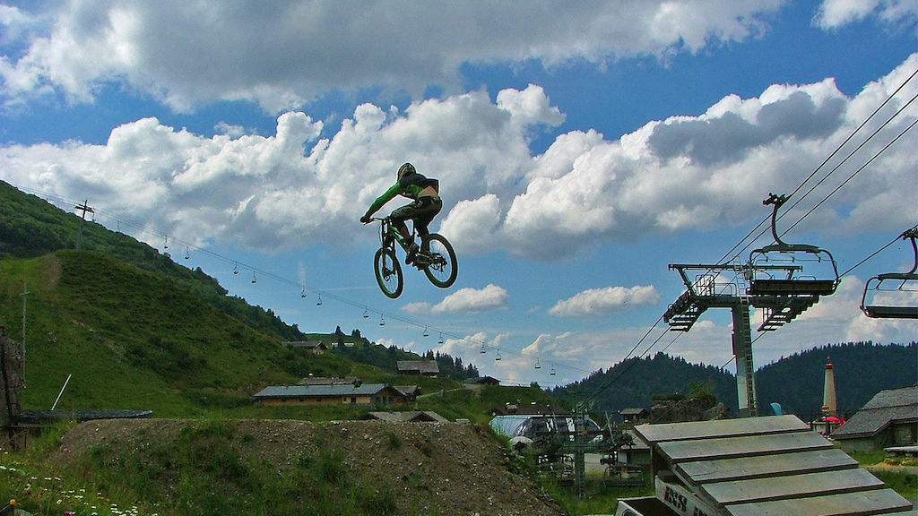 me hitting the 45ft double at the bottom of the Chatel slopestyle
