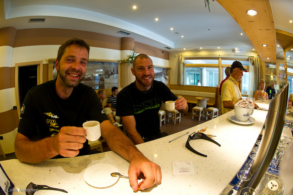 It wouldn't be an Italian World Cup without an espresso. Christian from MS-Evil and Nigel from Devinci taking in a cuppa.