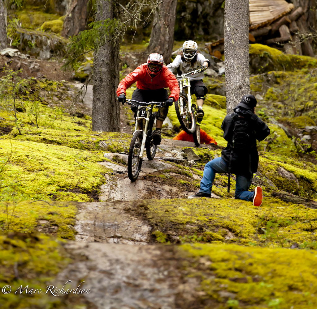 Coming out of the trail ripping along
While NIc shoots them in black