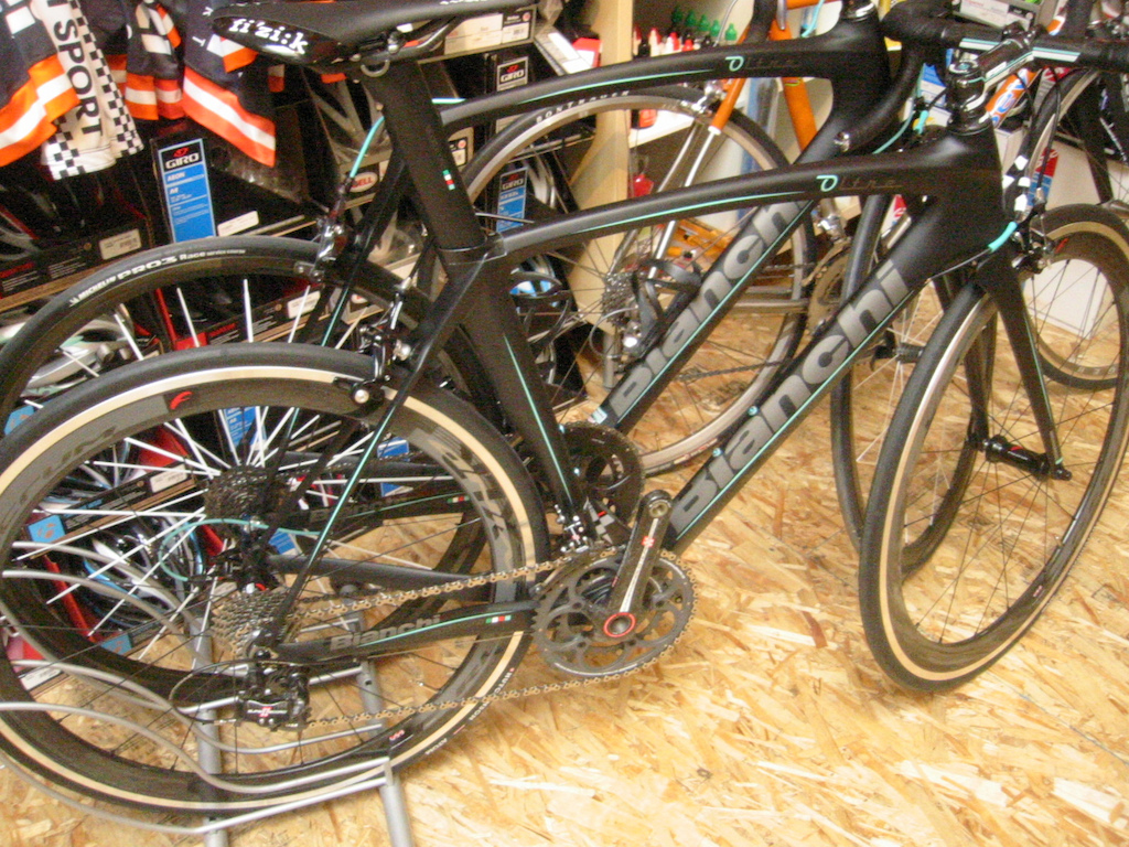 Two of the rarest Bianchi frames built up with SRAM Black Red and Campagnolo Super Record 11s. 57cm and 55cm frames. Probably worth about $11k and $13k each, respectively.