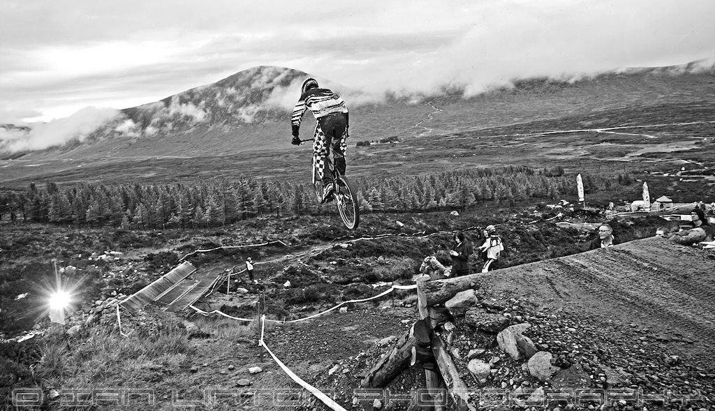 Last big huck down over the river and into the finish, quite liked how this looked in good old B&amp;W