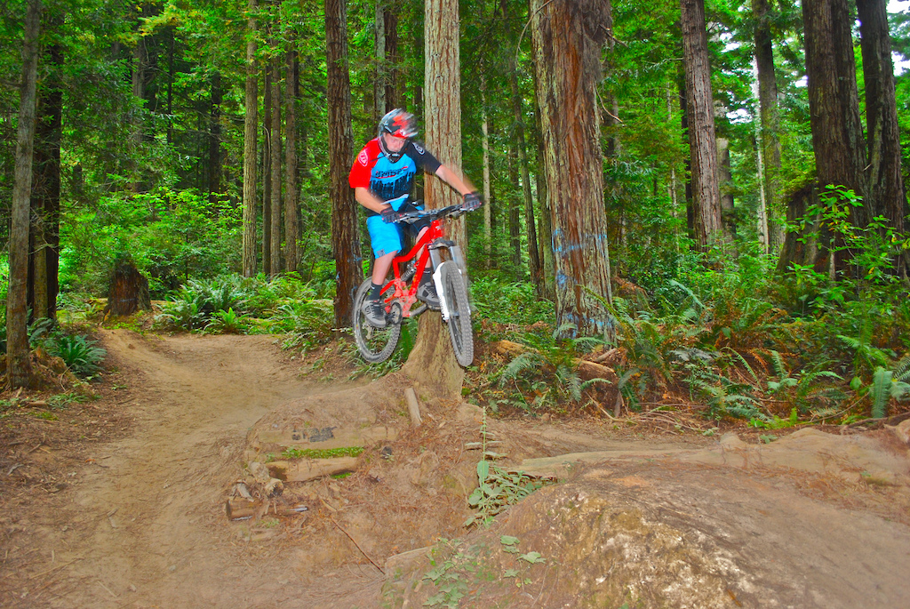 Me (Russ Taylor), hits a double on the Arcata Community Forest Jump Trail