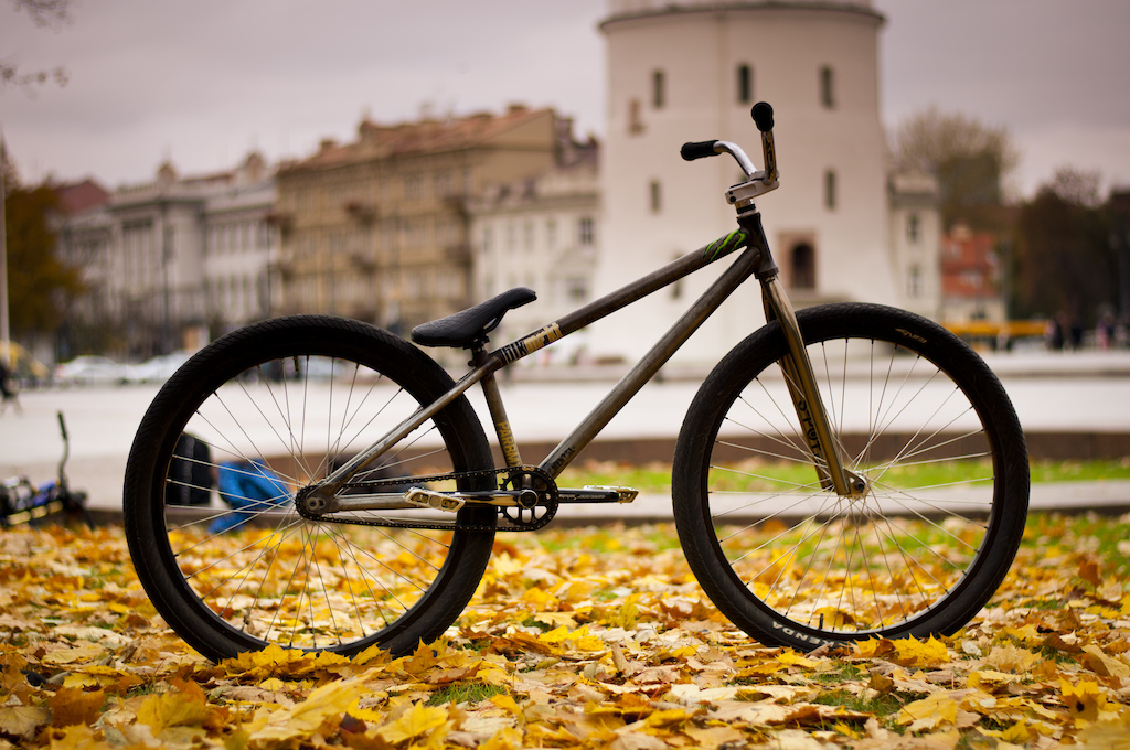 frame: NS capital '08 custom;
 fork: blk mrkt tech 9;
 headset: simple; 
stem: fly alta; 
handlebar: NS district;
 grips: dartmoor shaman;
 seat: odsy aitken; seat post: kink down load;
 cranks: ODSY wombolt;
 bb set: fly;
 sproket: mental check 27t;
 chain: dartmoor core black;
 pedals: ODSY trailmix;
 front wheel: 
hub: custom;
 spokes: don't know;
 rim: SunRims Rhino light;
 tire: kenda npj;
 tube: kenda;
 rear wheel: 
hub: bombshell revolution 13t;
 spokes: don't know;
 rim: atomlab pimplite;
 tire: kenda npj;
 tube: kenda