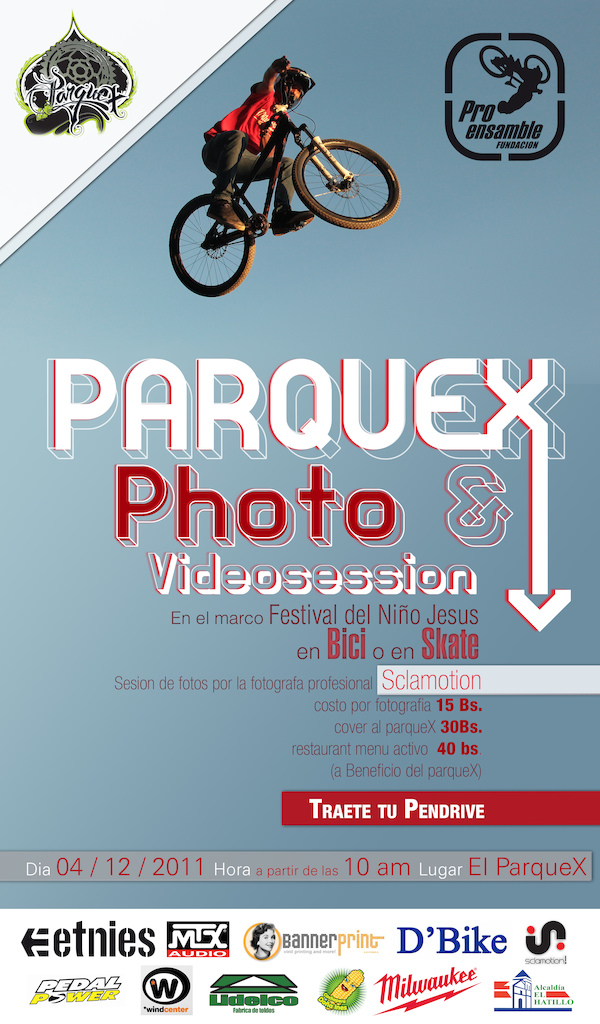 Este domingo a partir de las 10 am. una escusa para compartir y apoyar este importante proyecto, si  montas bici o patinas en "u", acercate y tomate una buena foto haciendo lo que más te gusta,  invito a los panas de todos los crew a pasar un domingo en familia, todos saben lo que cuesta contar con un parqueX, sacale provecho y danos tu aporte  para seguir creciendo!!!  
si no tienes pen drive te las quemamos en un cd!   llegate!!!