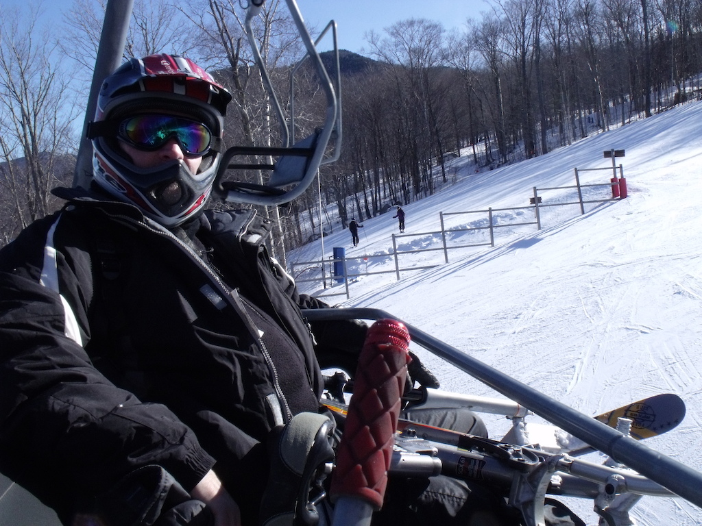 riding the lift with my ski bike on my lap