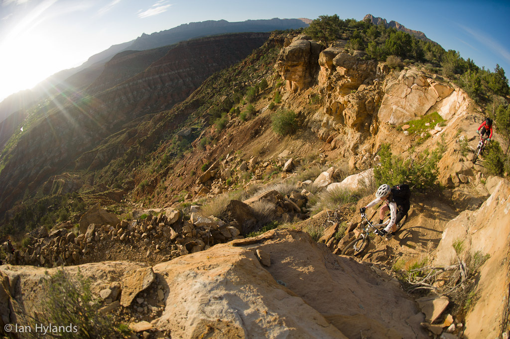 Katrina Strand and Brook Baker riding the Grafton Mesa Trail near Rockville in Utah.