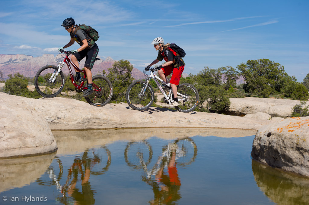 Katrina Strand and Brook Baker riding the Gooseberry Mesa trails in Utah.