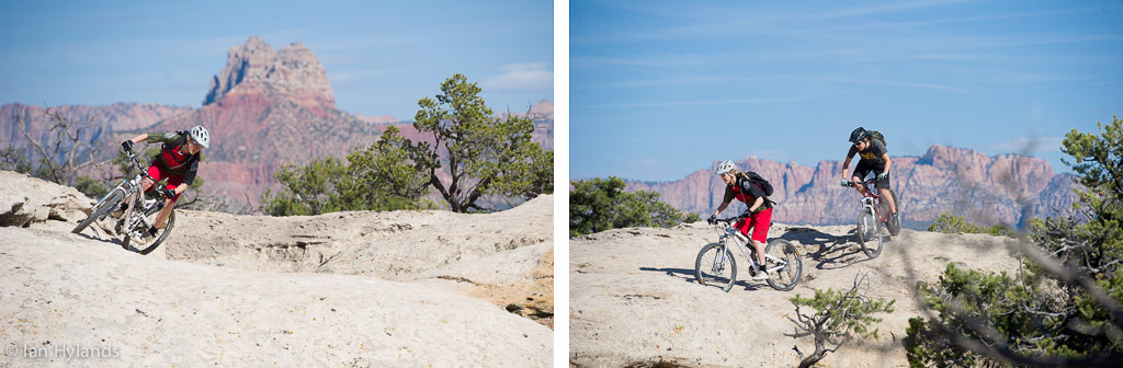 Katrina Strand and Brook Baker riding the Gooseberry Mesa trails in Utah.