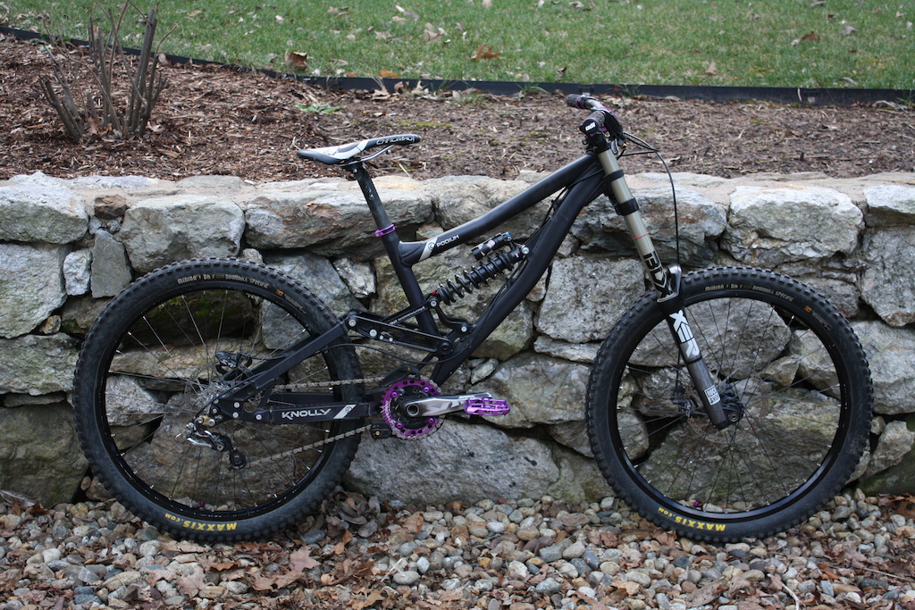 2011 Knolly Podium Medium
2010 Boxxer World Cup
Saint Brakes
Saint Cranks
Saint shifter/derailleur
Hope Pro II laced to Mavic 721's
Twenty6 Ti Prerunners Purple
Twenty6 Purple F1 Stem
Twenty6 Purple Seatpost Clamp
Chromag OSX Bars
ODI Rouge Grips Purple Lock-ons
Chromag Purple 36T Chainring
Custom Chainting Bolts
Chromag Moon DT Saddle
Syncros Seatpost