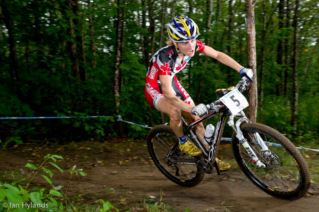Canada s Catherine Pendrel races the Cross Country at Mountain Bike World Championships at Mt Saint Anne in Quebec.