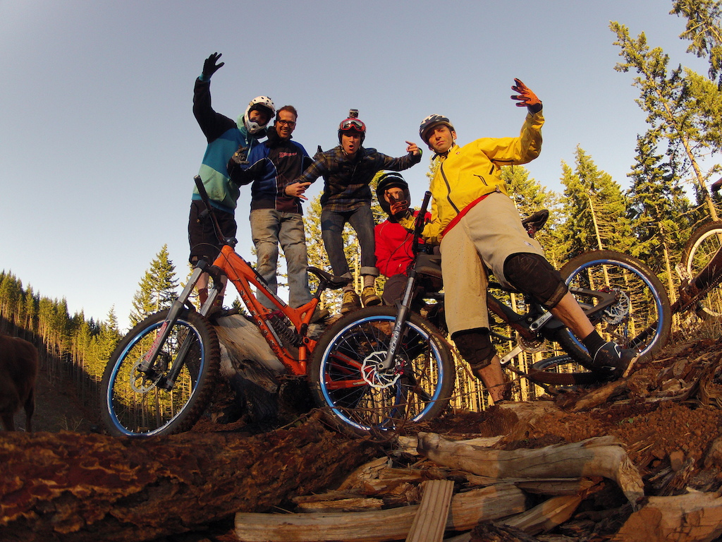 L to R: Me, Sam Pinner, Mathias- the skier featured in GoPro commercials jumping the cliff starting an avy, Bari Stockton and Kris Jamieson. Winter rides 2012!!