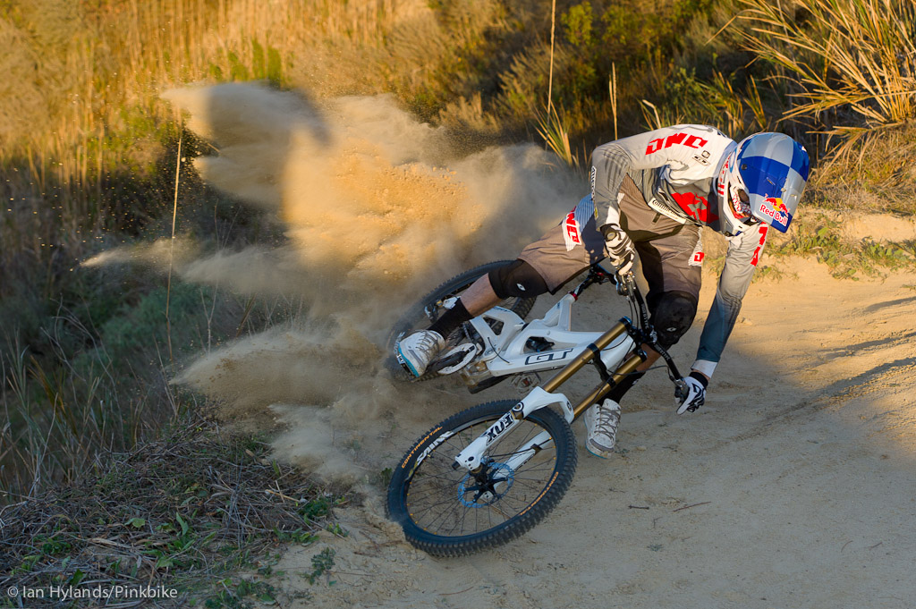 Gee Atherton rides his new GT Fury near Laguna Beach, California