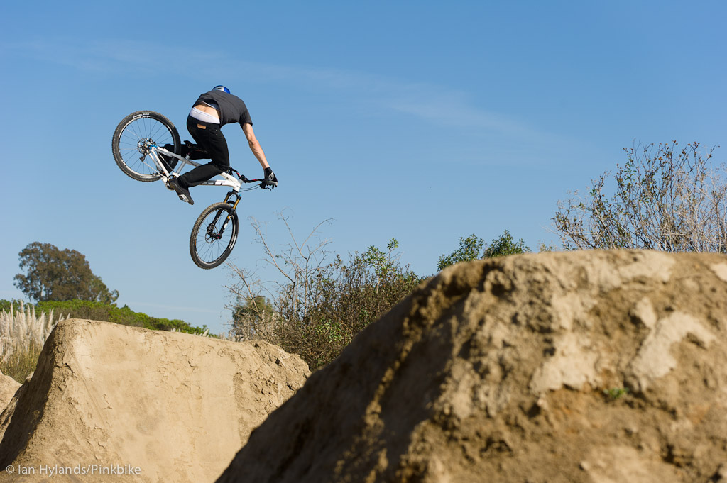 Gee Atherton rides his new GT hardtail for the first time at the Sheep Hills Trails in California