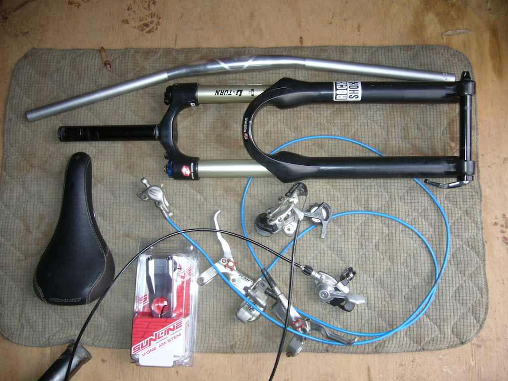 Here's most of my kit. Stole the brakes and shifty bits from the 29er.