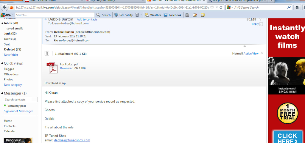Print screen of the email tf tuned sent me with my worksheet PDF attached