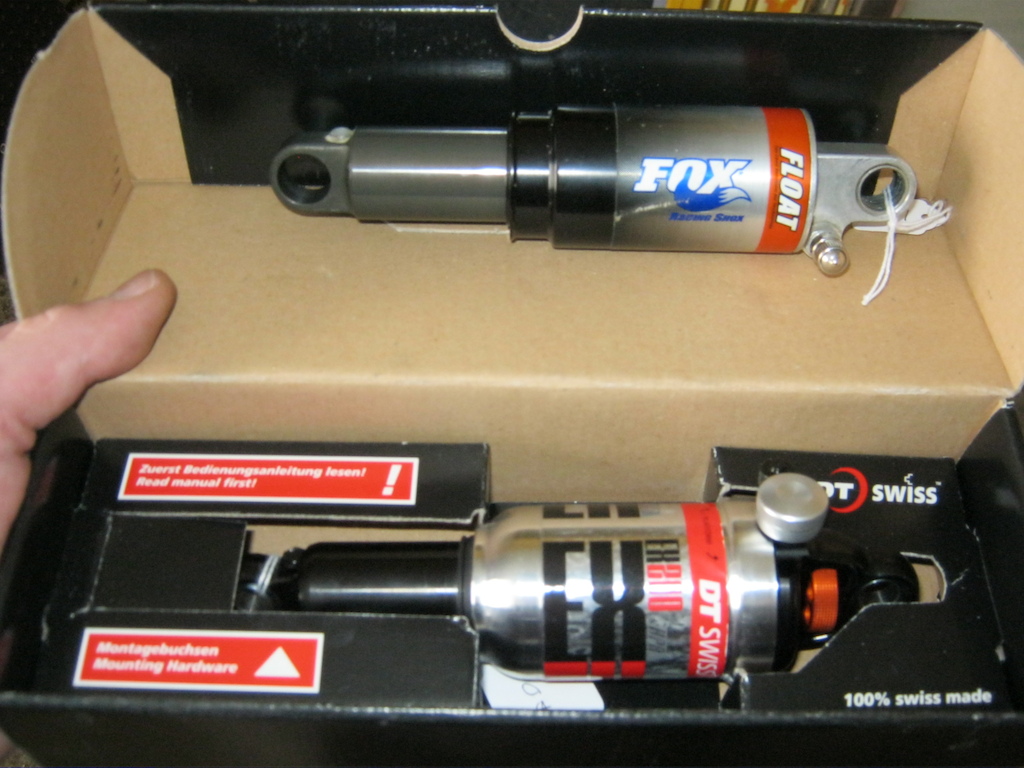 rear shocks, used fox float and new dt swiss ex200. both 165mm