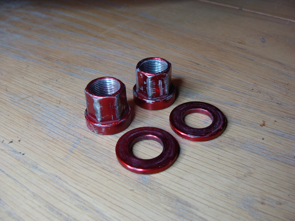 Anodised red nuts and washers