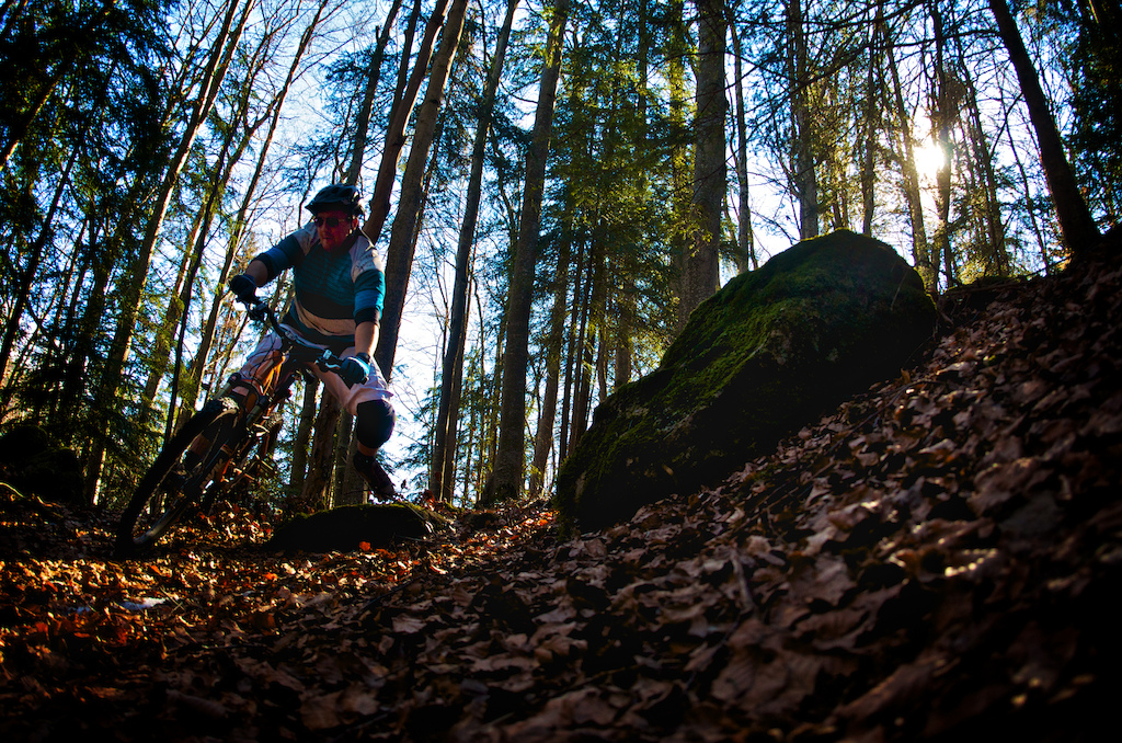 Self timer out in the very spring like alps today, riding the Joranloop trails above ST JD near Morzine.  Come stay and shred with us this summer - www.alpinehighs.com