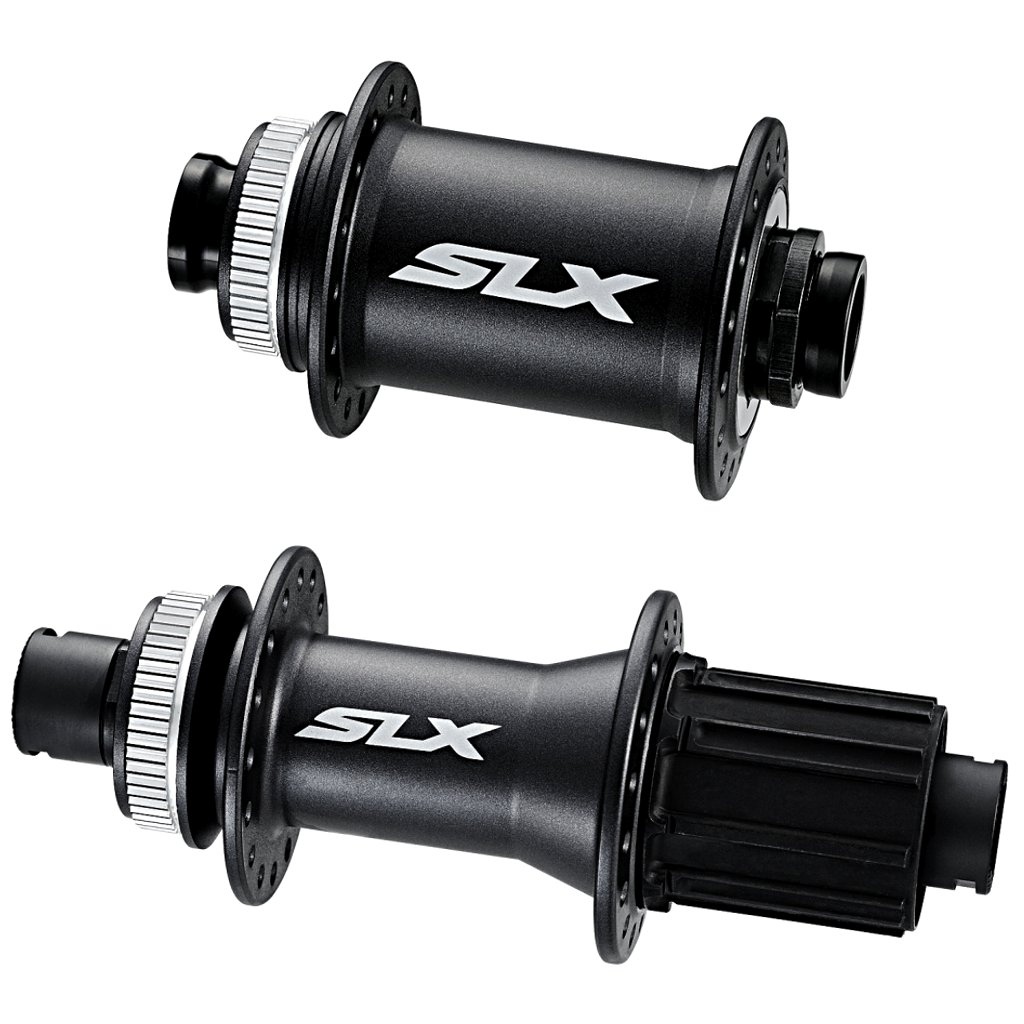 SLX hubs use adjustable angular-contact bearings and are available in standard quick release or with through-axles (15QR front and 142/12-millimeter rear) SLX hubs feature Centerlock rotor interfaces, but six-bolt SLX Ice Tech rotor are available for alternative hubs.