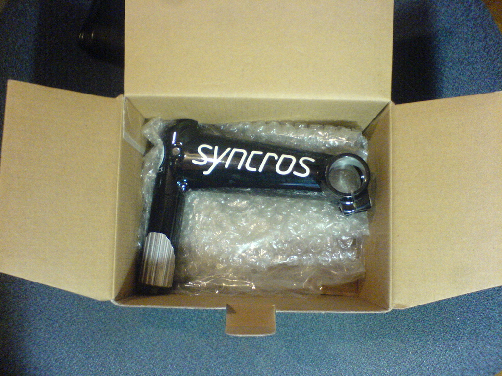 Syncros stem boxed for shipping.