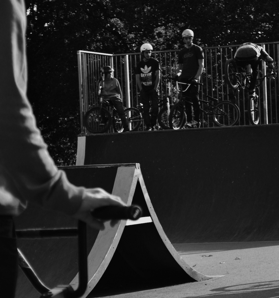 Foot jam to fakie on our local 6ft quarter, took this shot last year at our Halloween jam.