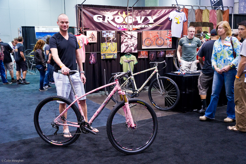 Groovy Cycle works rocking a genuine leopard print pink bike.