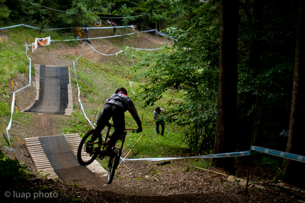 A bunch of shots from the Champery WC a few years back, including a few of US Champ Logan Binggeli  which were used in this interview: Check it out:
http://www.imbikemag.com/issue7/?page=111
The addition of loads of new jump to this track makes keeps it entertaining for the fans.