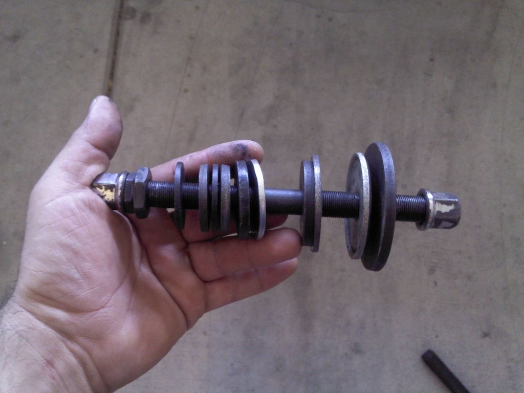 A bb bearing and h-set cup installer made from old washers and a 14mm axle.