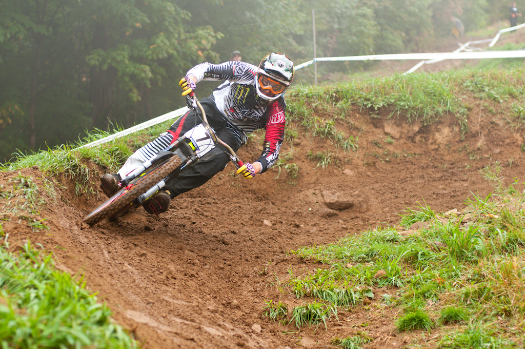 2010 DOwnhill World Championships... just pulled this puppy out of the archives. Brendan ripping this super muddy berm!