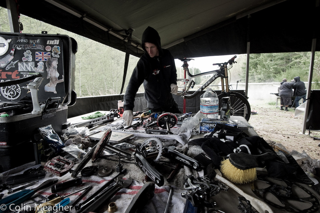 The work in the pits for as exacting a team as Trek World Racing is never done the end of today s practice saw a complete tear down and rebuild of each bike.
