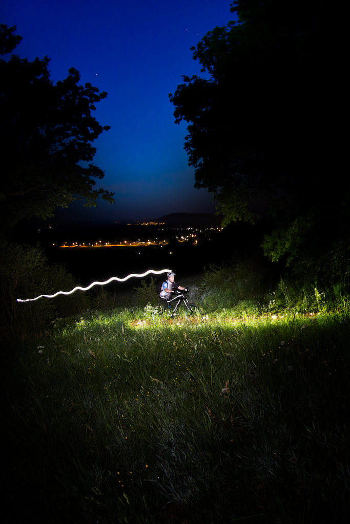 Nightriding with my Lupine Light :-)  Remote for the Cam on the handlebar.. alone in the Dark...  so much fun riding at night... but sometimes a bit scary too!