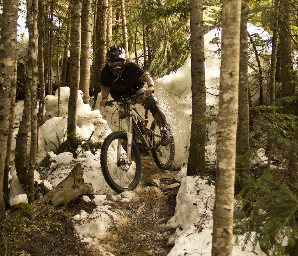 A little bit of snow on Angry Pirate, but the bike park is in great shape, sign up for camp.