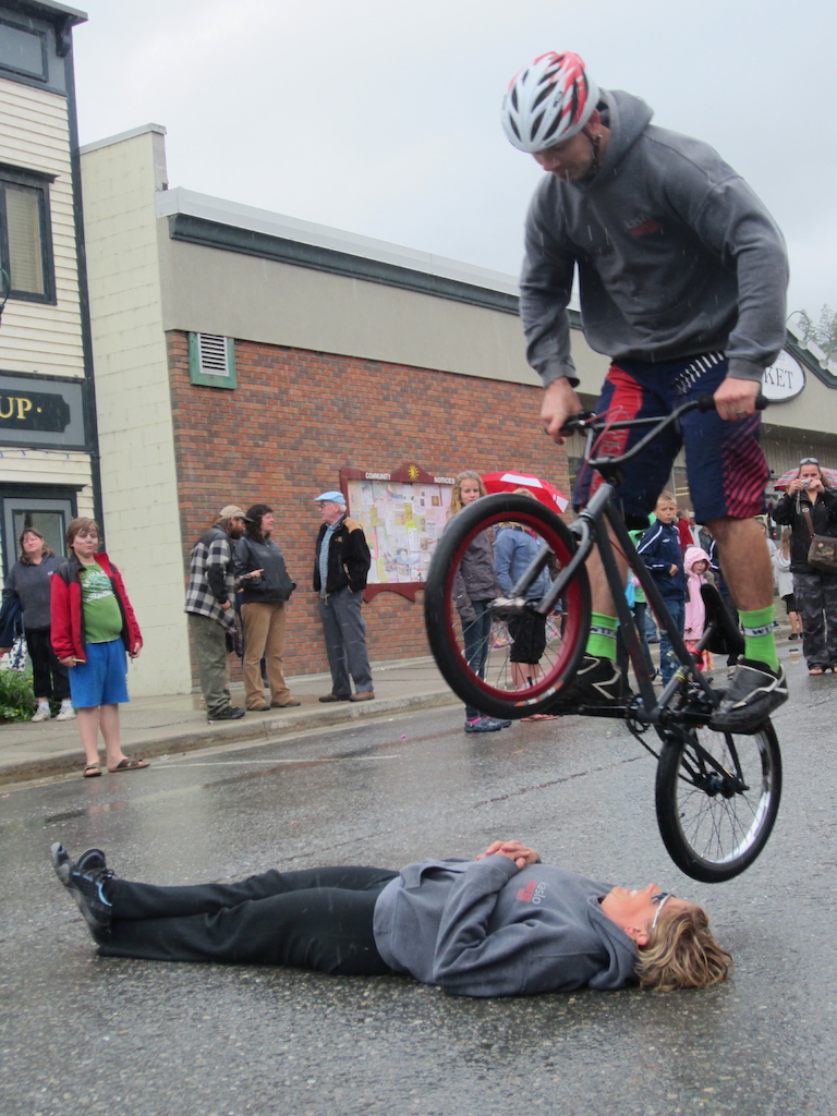 Hopping over my wife in the Kaslo May Days Parade