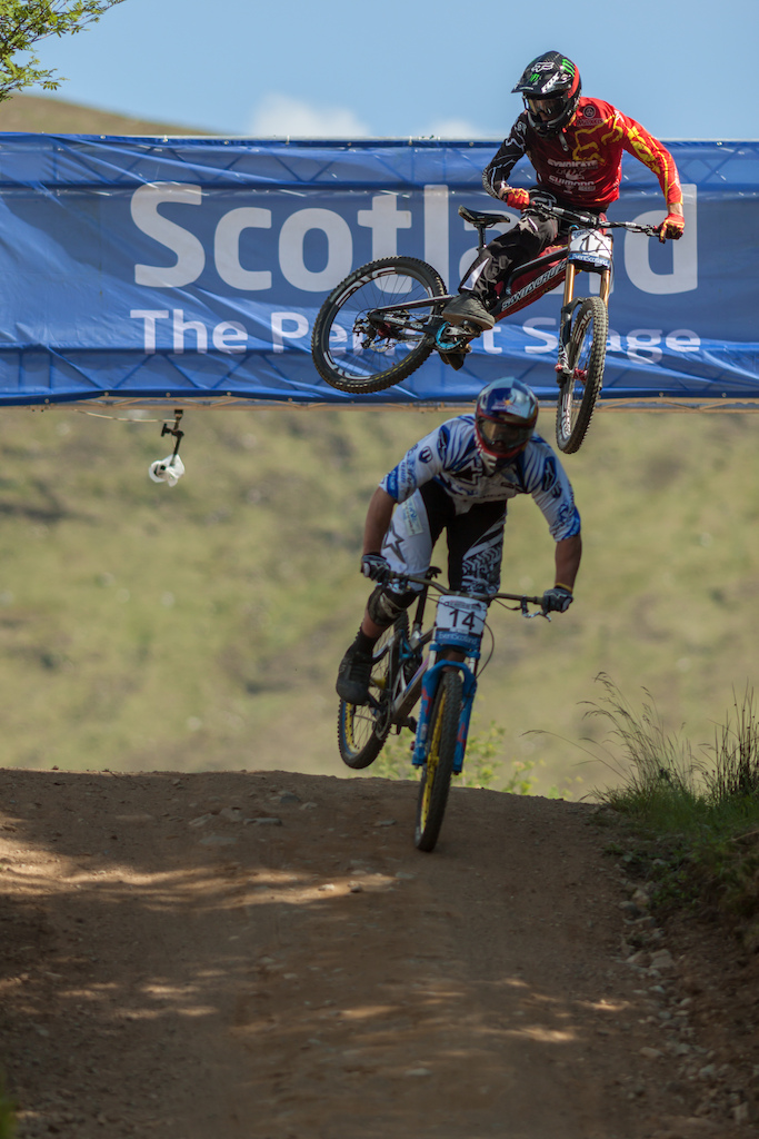 Just a cheeky whip during practice at the MTB World Cup in Fort William.