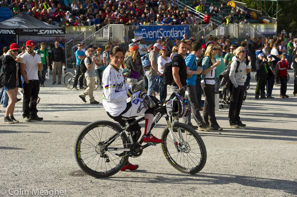 Jinxed? Anneke Beerten pre-race flashing the number 1.