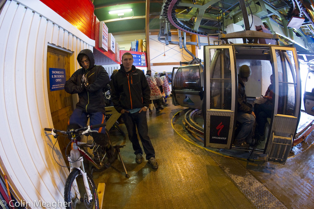 Luke Stroble was forced to warm up within the upper Gondola house itself.