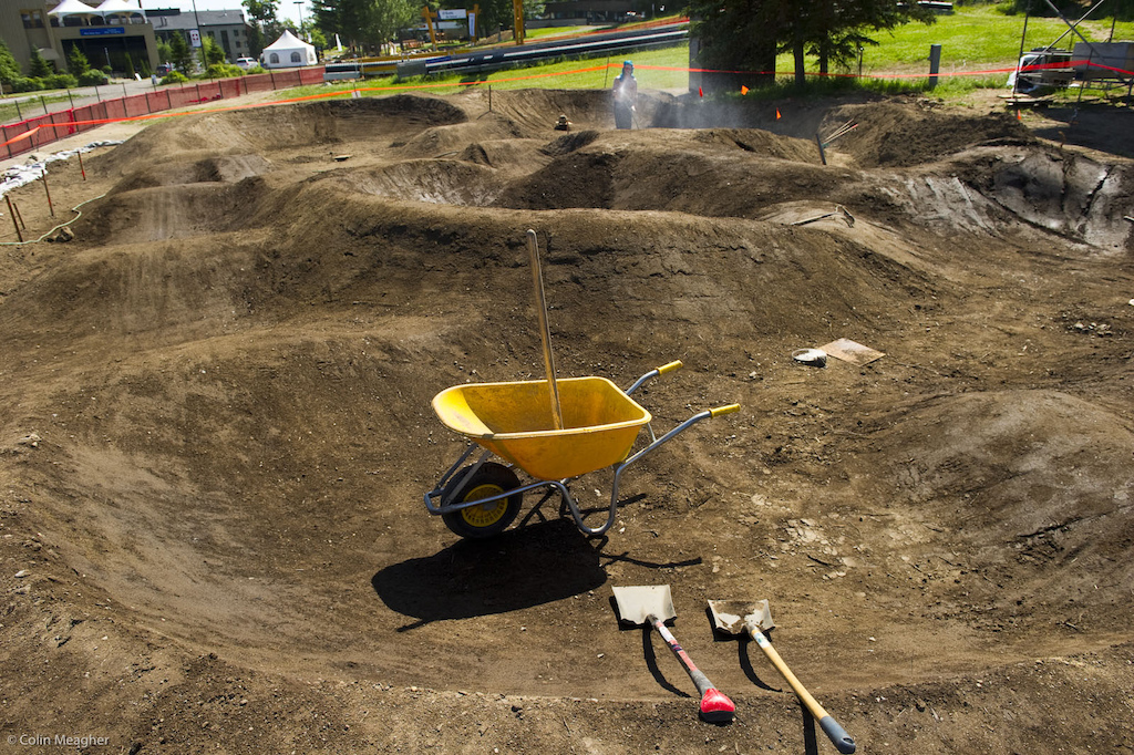Velerium--the bike festival attached to the Mt St Anne World Cup--is all about bikes. There's a gorgeous looking pump track under construction here for a pump track competition on Saturday.