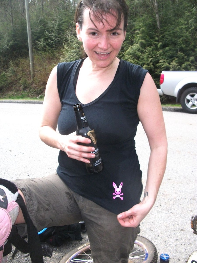 We just finished riding Woodlot. A Mud Bunny finishes her ride and rewads herself with a vitamin B energy drink....(one of my faves!) Did not get her name! Some one help me out so I can name the rider.........By the way Mud Bunnies are about having fun! Not taking life too seriously. These girls are awsome!