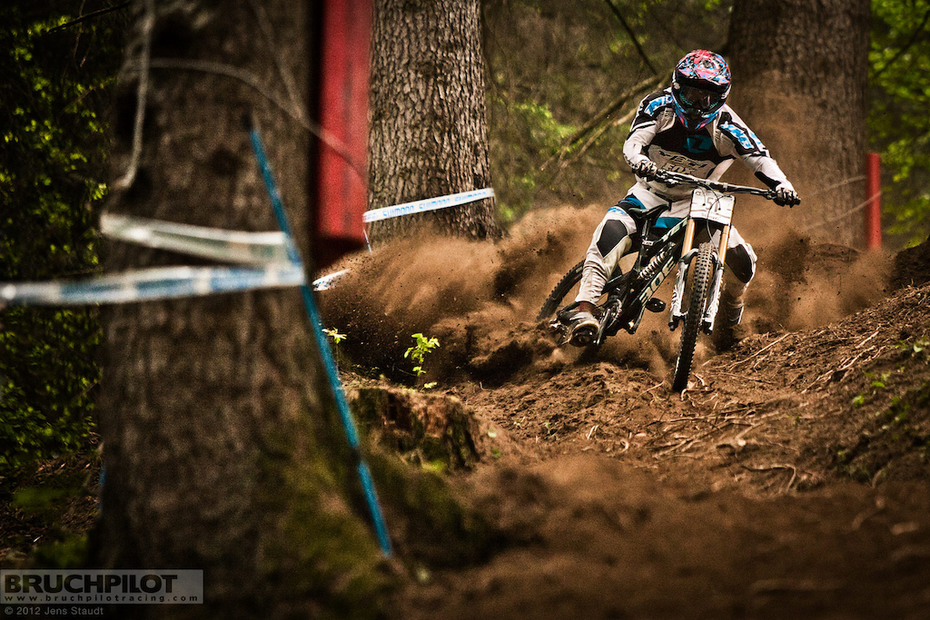 Elliot getting wild in the loose conditions of the worldcuptrack of Val di Sole. www.facebook.com BruchpilotRacing