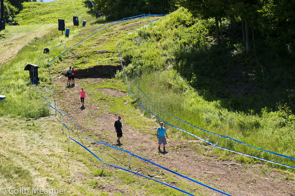 Track walk by the drop on the DH track.