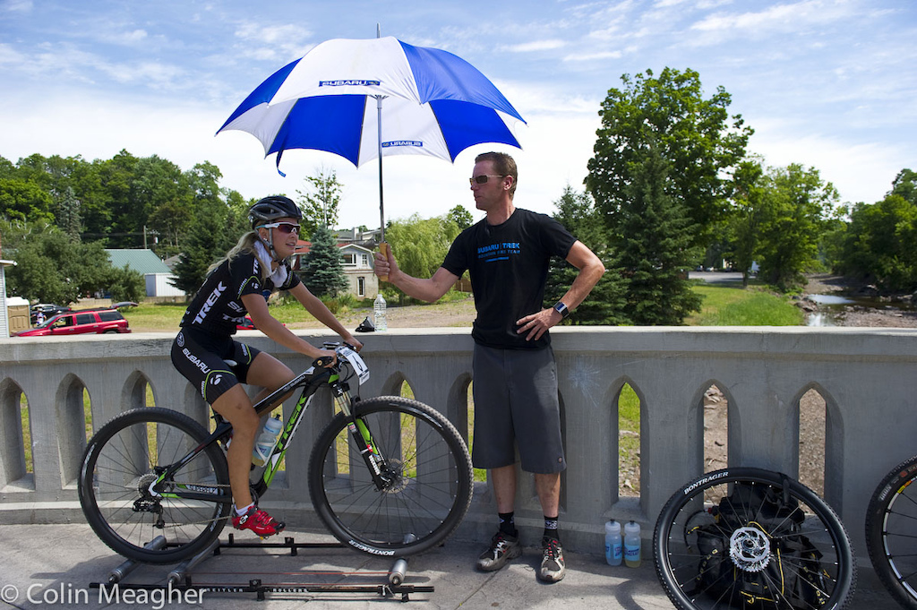 Emily Batty had the cool shade of an umbrella boy as well as ice packs down her jersey.