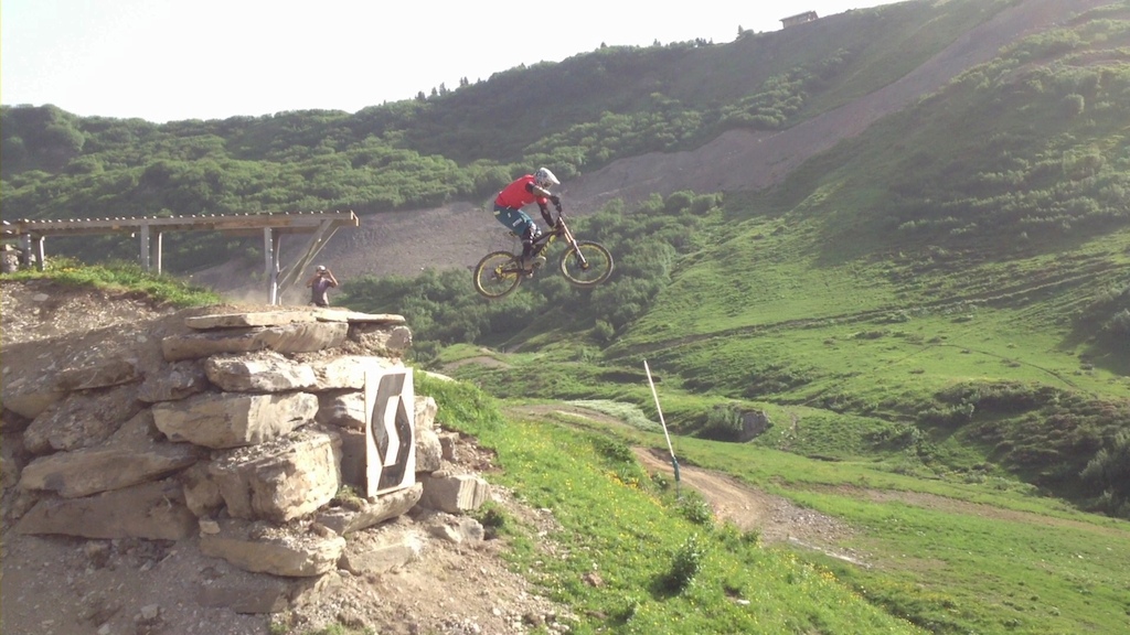 Seb testing the start drop.  He built the line and then hucked it!  The Mountain Style is going to be sick!
