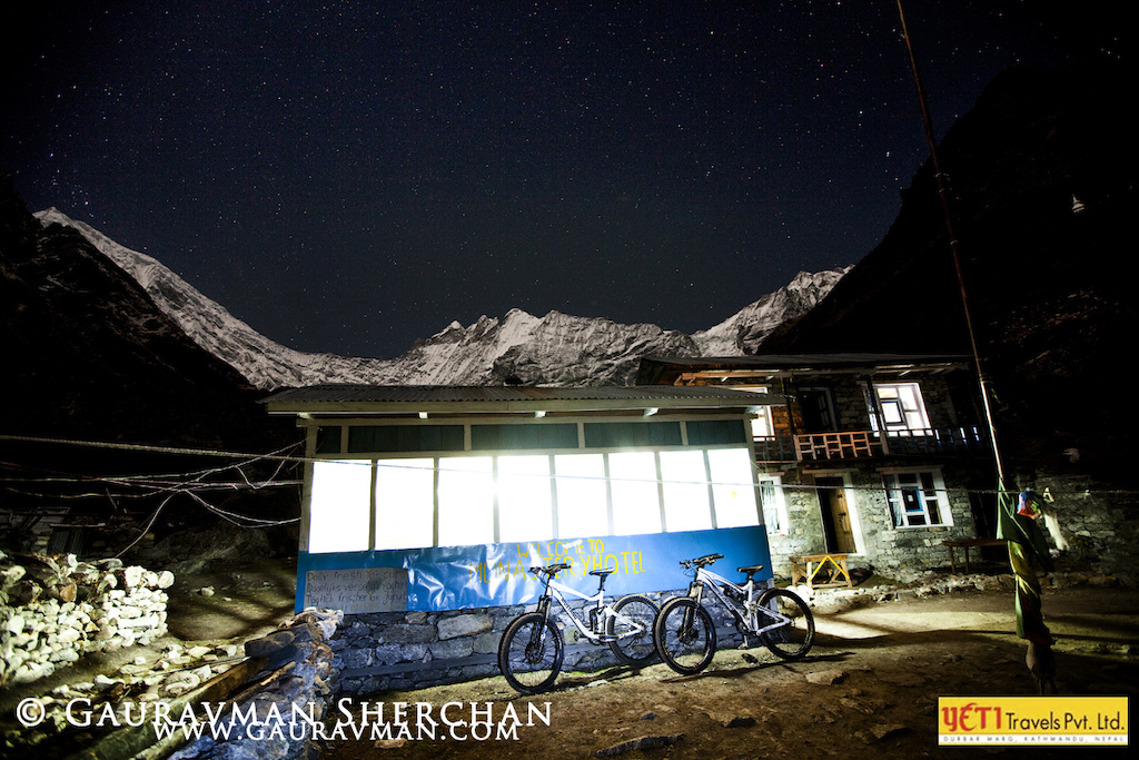 Night stop at Lama Hotel, Kyanjin, Langtang Valley (3900m) with Langtang Lirung in the backdrop