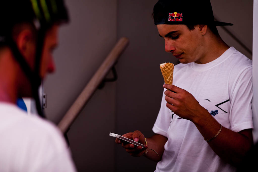 Anthony enjoying ice cream and Twitter