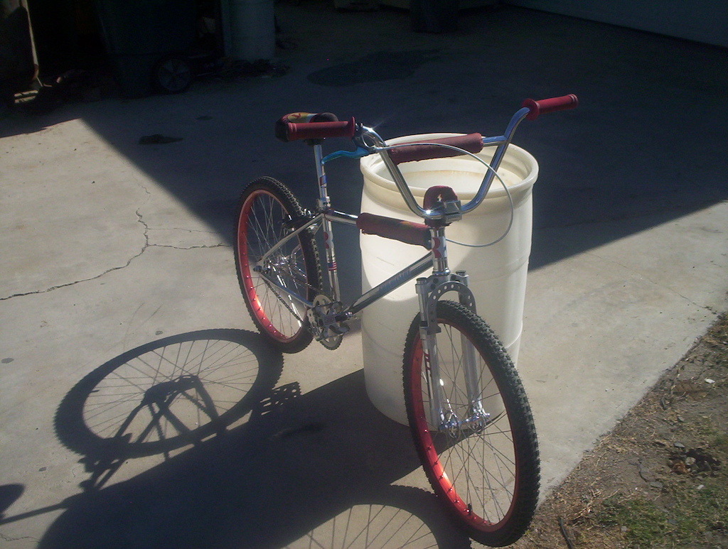 1989-90 Robinson 24 with a set of 1992-95 Answer Proforks I know most of you know what the hubs are But there Campy Sheriff Star Hubs Gt profile 180 cranks araya 7X 24 red rims crupi Pro square pedals sealed Pit bull II brakes comp Copy's 24 X 175 tires