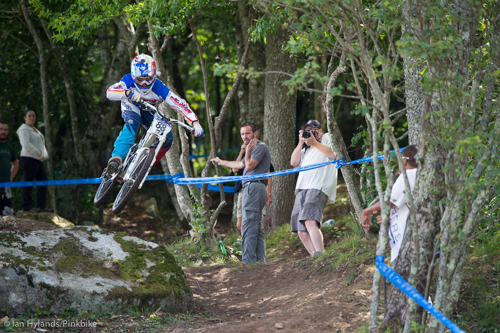 Cole Picchiottino blasting out of the woods. Cole crashed in qualis, but kept it together in the final and finished up in second spot in JrX.