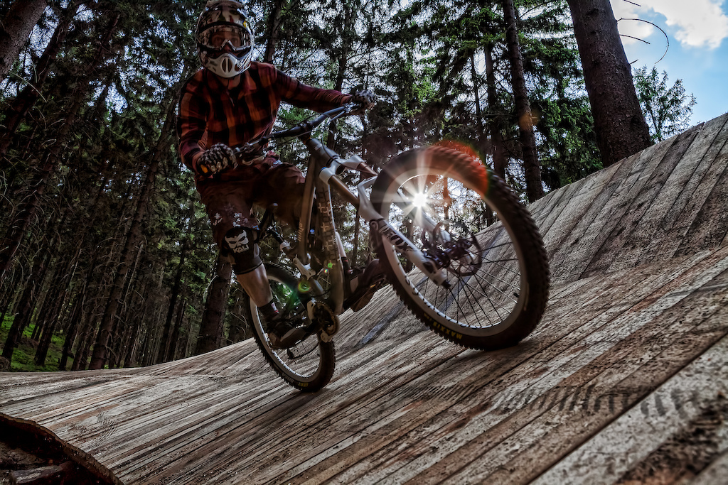 One from the new obstacle in Bikepark Jested. Shot by Petr Hudousek.