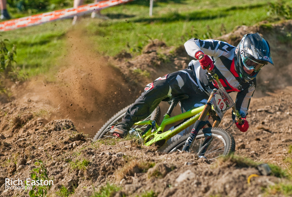 Weaponing the last berm while making up time on his race run.