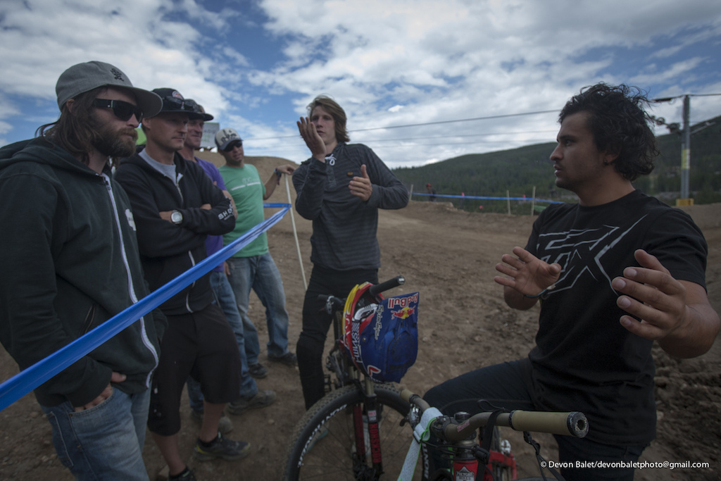 Brandon Semenuk and Yannick Granieri discuss their thoughts on this  years course to the contest judges.