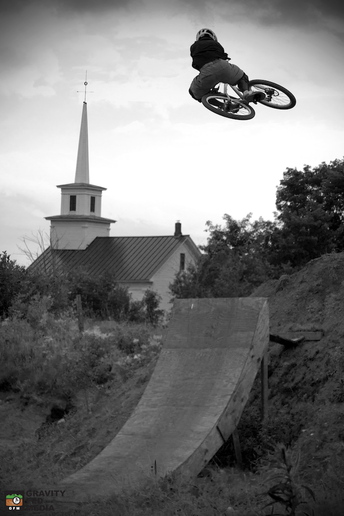 Going to church in the small town of Newark Vermont at the annual IdeRide Jump Jam